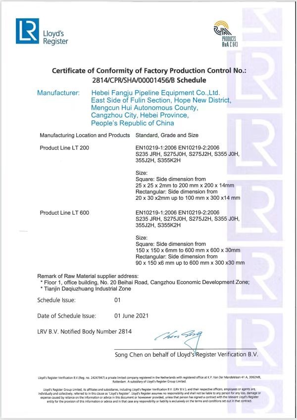 Porcelana Cangzhou High Booming Pipe Equipments Co.,Ltd Certificaciones