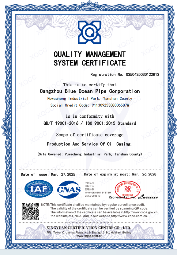 Porcelana Cangzhou High Booming Pipe Equipments Co.,Ltd Certificaciones